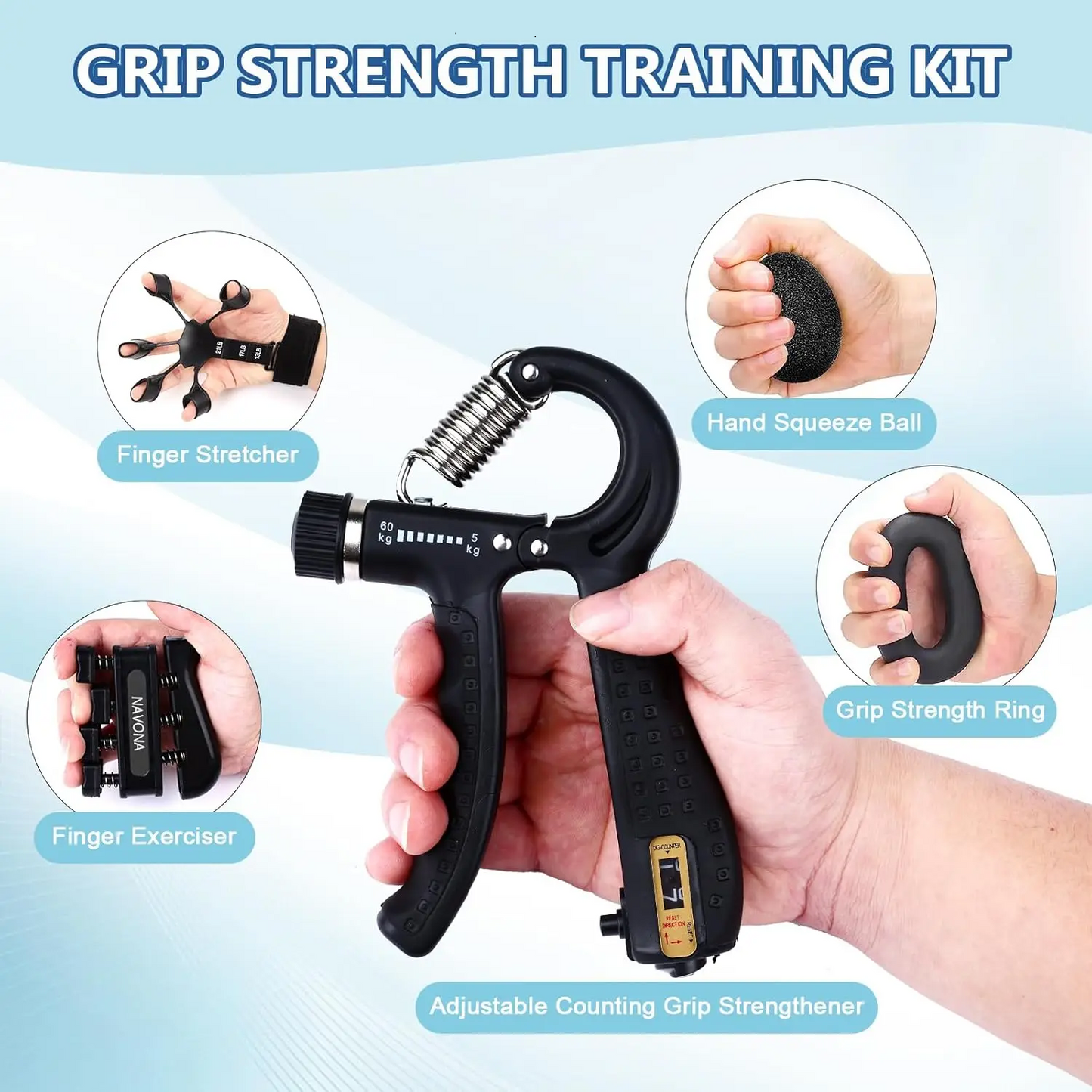 Grip Strength Trainer Kit – Adjustable Hand & Finger Exercisers